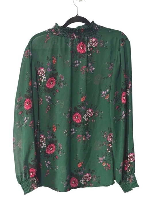 torrid Tops - Torrid Smocked‎ Mock Neck Chiffon Blouse Green Floral - FITS LIKE SIZE 0